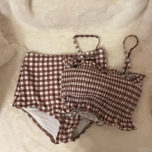 Gingham brown two piece swimsuit